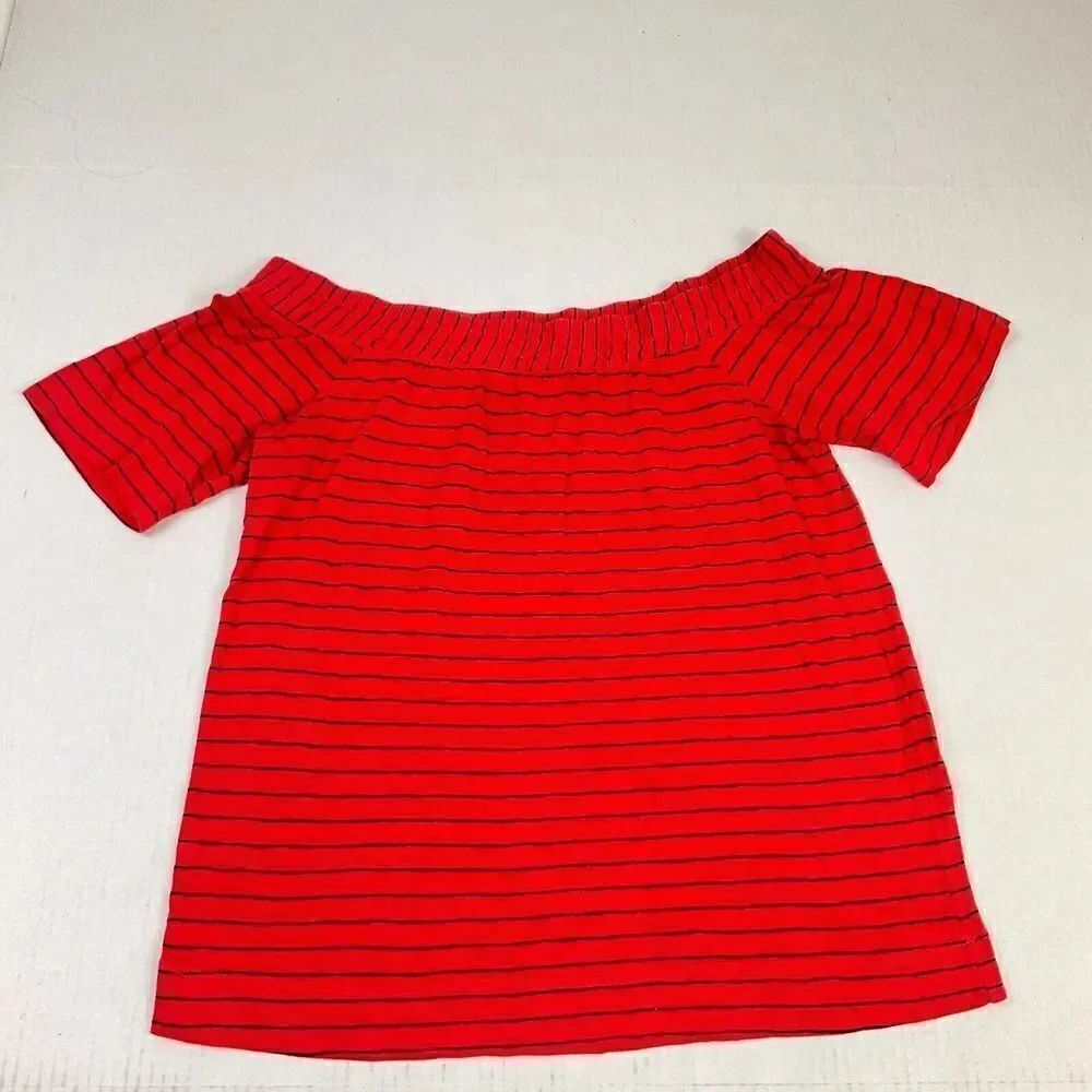 Splendid Off The Shoulder Top Striped Short Sleeve Stretch Casual Shirt Size XS